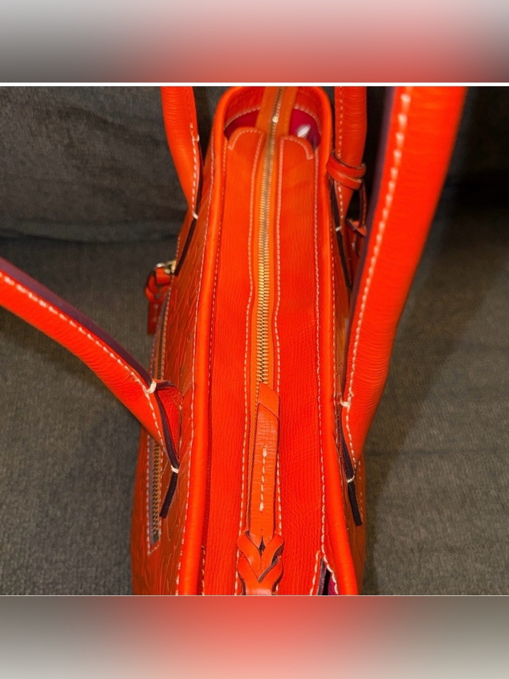 Dooney & Bourke Embossed Orange Leather Tote with Luggage Tag - Picture 12 of 12